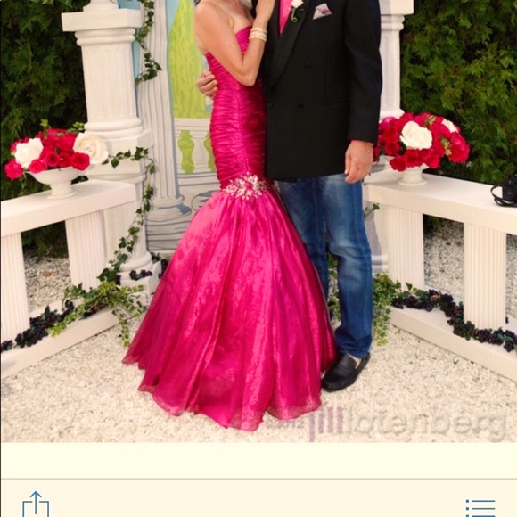 Camille La Vie Dresses & Skirts - HOTPINK LONG STRAPLESS GOWN MERMAID STYLE WITH JEWELS